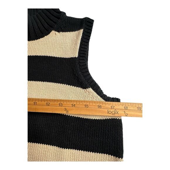 Evan Picone L Sweater‎ Vest 100% Cotton Knit Black Beige Wide Striped Wo… - Picture 10 of 11